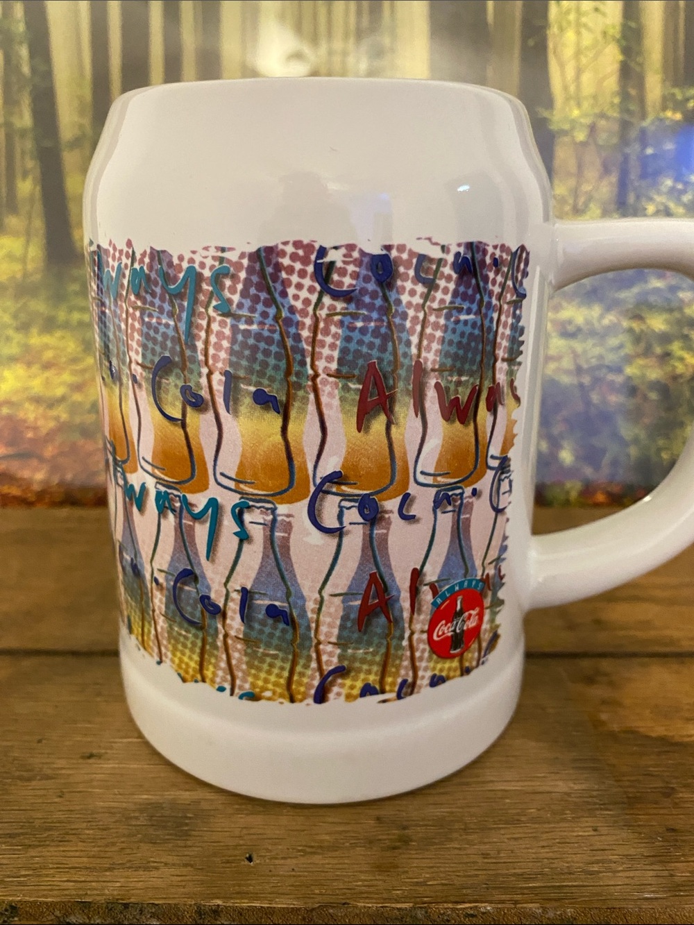 Coca Cola White Mug with Multicolor Pop Art Bottle Pattern